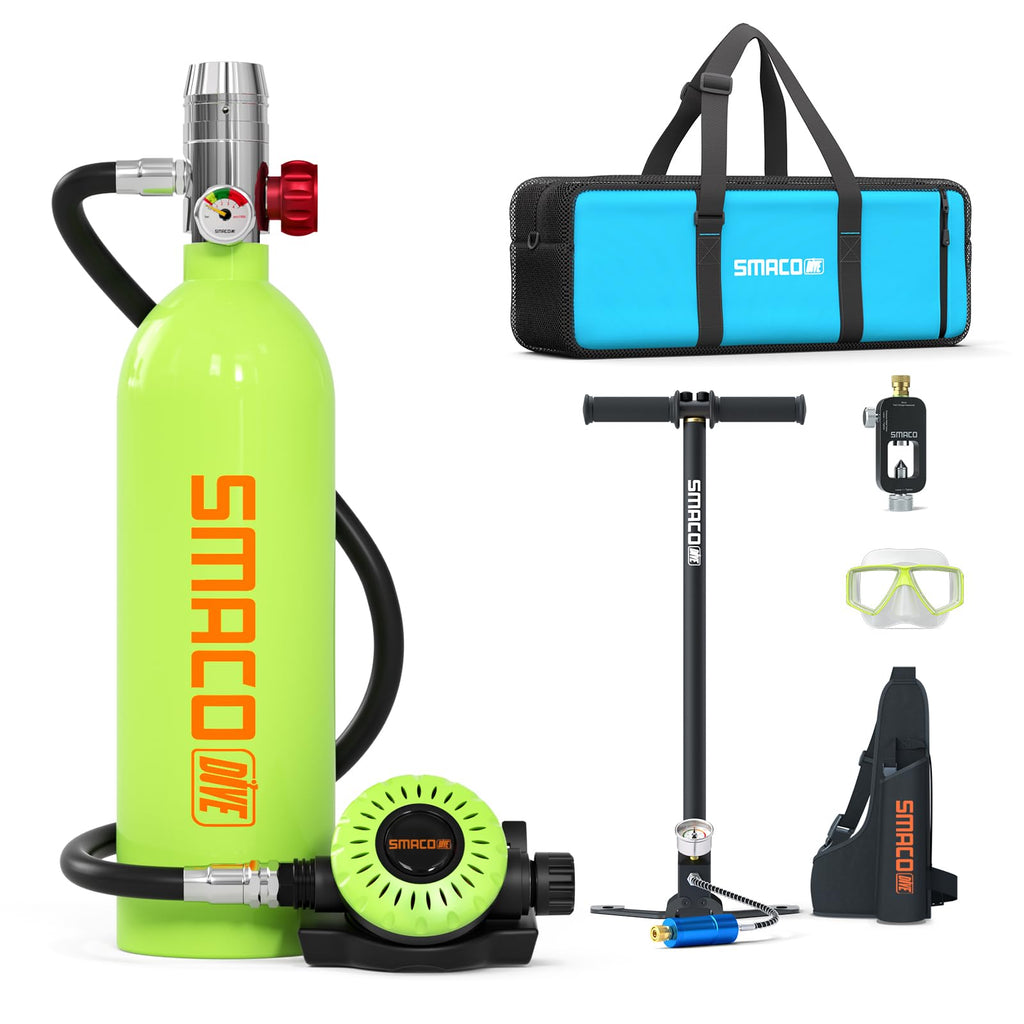 Smaco Scuba Tank Diving Gear For Diver 1L Mini Scuba Tank Oxygen Cylinder With 15-20 Minutes Underwater Breathing Portable Divin