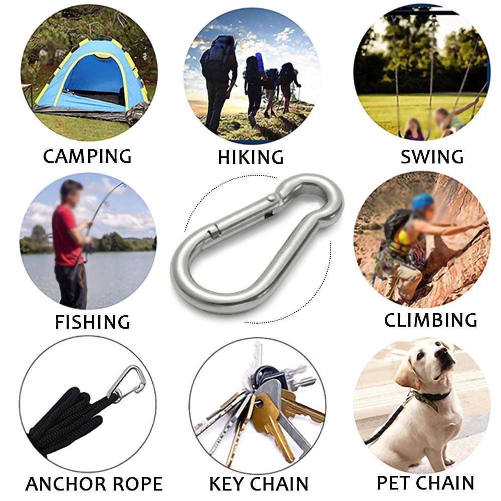 Grandbuy 4 Inch Large Spring Snap Hook Carabiner, 304 Stainless Steel Snap Hook Heavy Duty Carabiner Clip, Stainless Steel Sprin