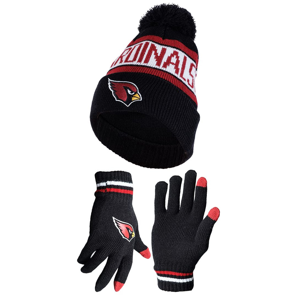 Ultra Game Nfl Mens Womens Super Soft Winter Beanie Knit Hat With Extra Warm Touch Screen Gloves, Arizona Cardinals, Team Color 