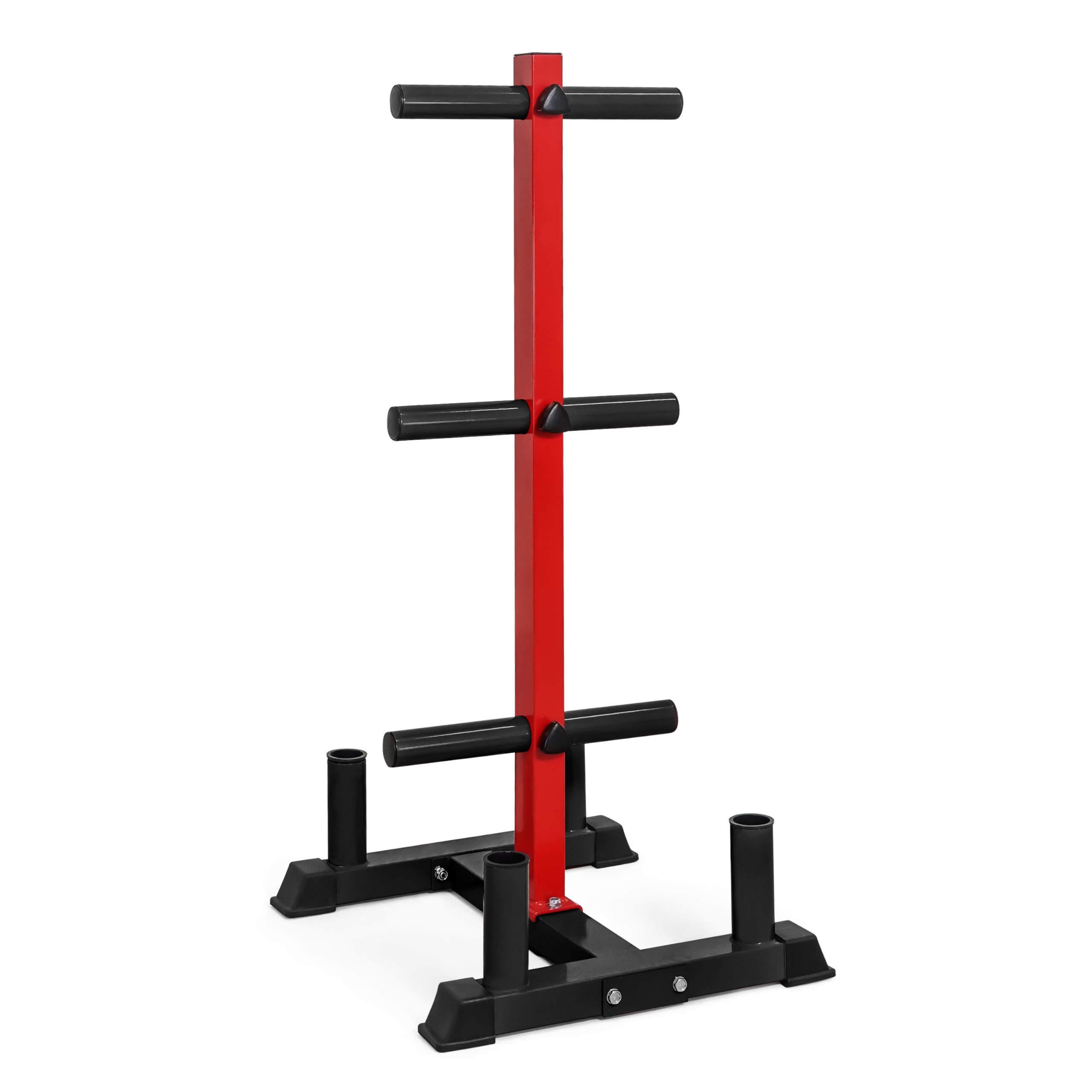 CAP Barbell Olympic Bumper Plate Tree Rack with 6 Weight Plate Posts and 4 Barbell Storage Holders - Heavy-Duty Steel Gym Organi