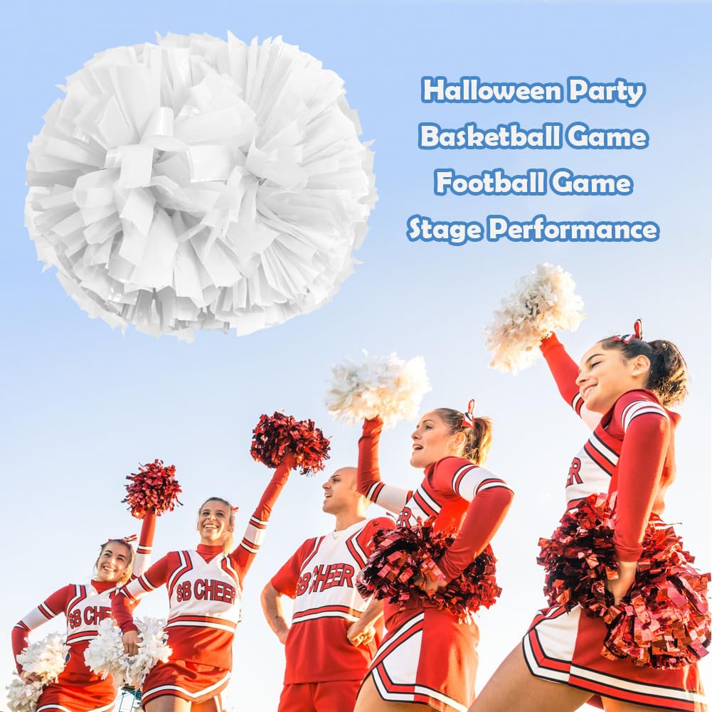 Hooshing 2Pcs White Cheerleading Pom Poms With Baton Handle Cheer Pom Poms For Team Spirit Sports Dance Cheering Kids Adults