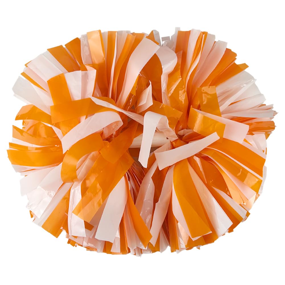 Hooshing 2Pcs Pom Poms Cheerleading Orange And White Pompoms With Baton Handle For Team Spirit Sports Dance Cheering Girls Kids 