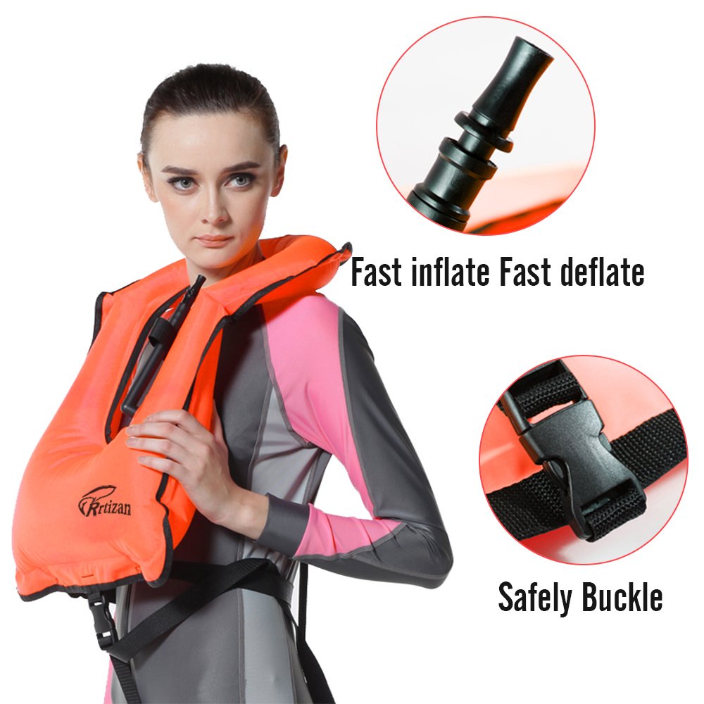 Rrtizan Snorkel Vest, Adults Portable Inflatable Swim Vest Jackets For Snorkeling Swimming Diving Safety(Orange)