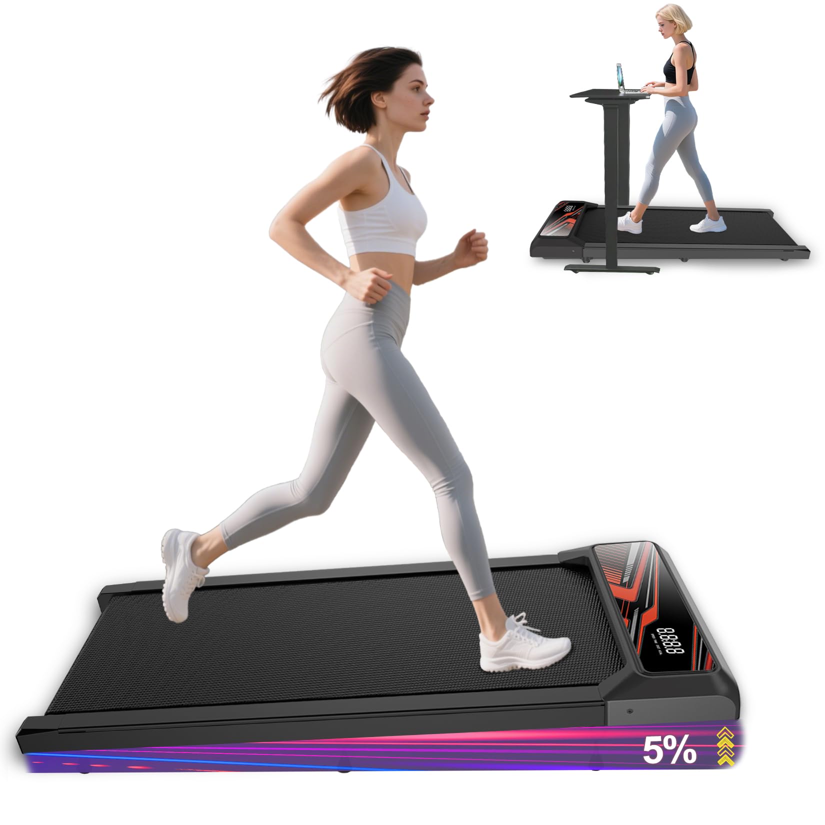 Maicifi Walking Pad Treadmill With Incline - Under Desk Treadmill 2.5Hp Low Noise,Portable Treadmills For Home, 2 In 1 Folding,
