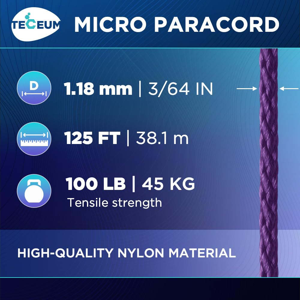 Teceum Micro Paracord - Indigo - 1.18 Mm X 125 Ft - Micro Utility Cord - Thin Braided Paracord Rope Nylon Polyester - Wind Chime