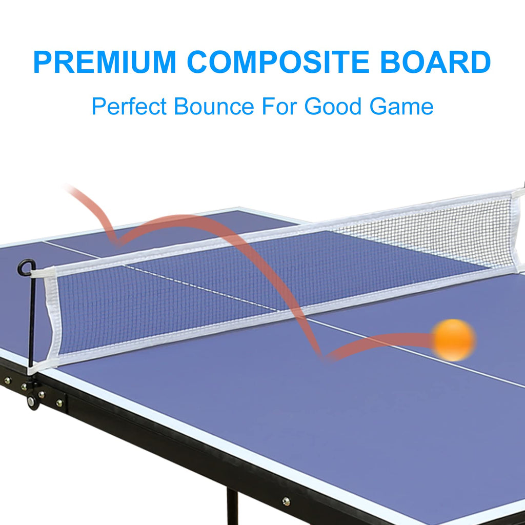 Runboll Midsize Foldable Table Tennis, Portable Ping Pong Table Set With Net, 2 Ping Pong Paddles 3 Ping Pong Balls For Indoor O