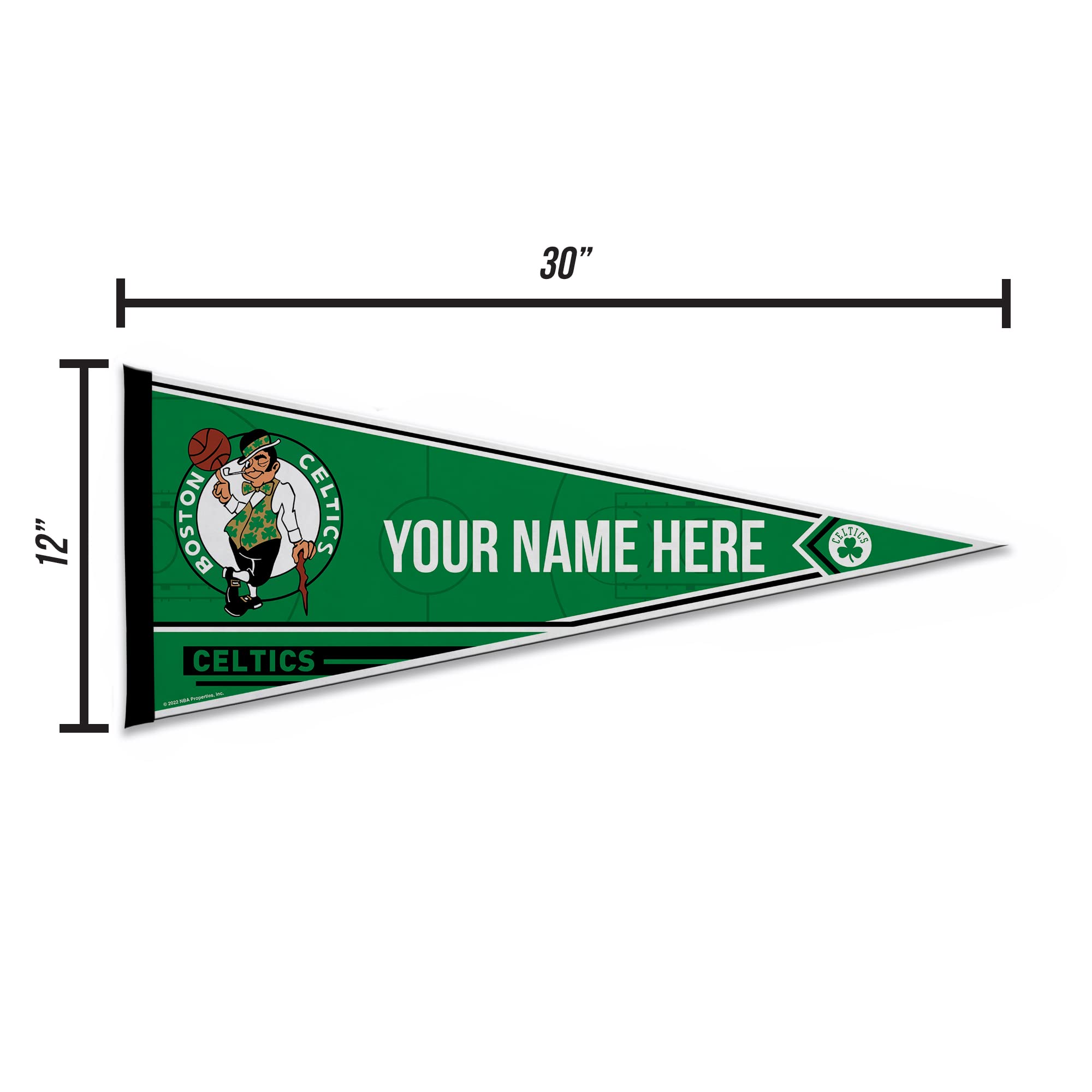 Rico Industries Nba Basketball Boston Celtics Personalized - Custom 12'' X 30'' Soft Felt Pennant - Ez To Hang