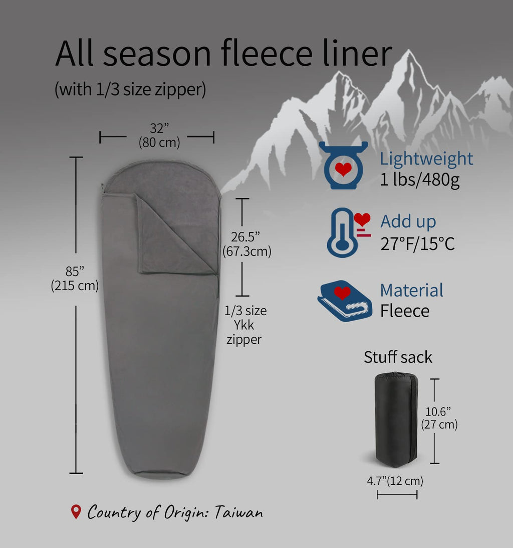 Litume All Season Sleeping Bag Liner Adds Up To 27F, Lightweight Mummy Sleeping Sack For Backpacking, Camping, Traveling With Dr