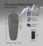 Litume All Season Sleeping Bag Liner Adds Up To 27F, Lightweight Mummy Sleeping Sack For Backpacking, Camping, Traveling With Dr