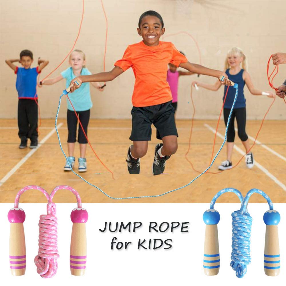 2 Pcs Jumping Rope For Kids, Lorvain Adjustable Skipping Ropes With Wooden Handle Cotton Braided For Boys Girls Jumping Ropes, F