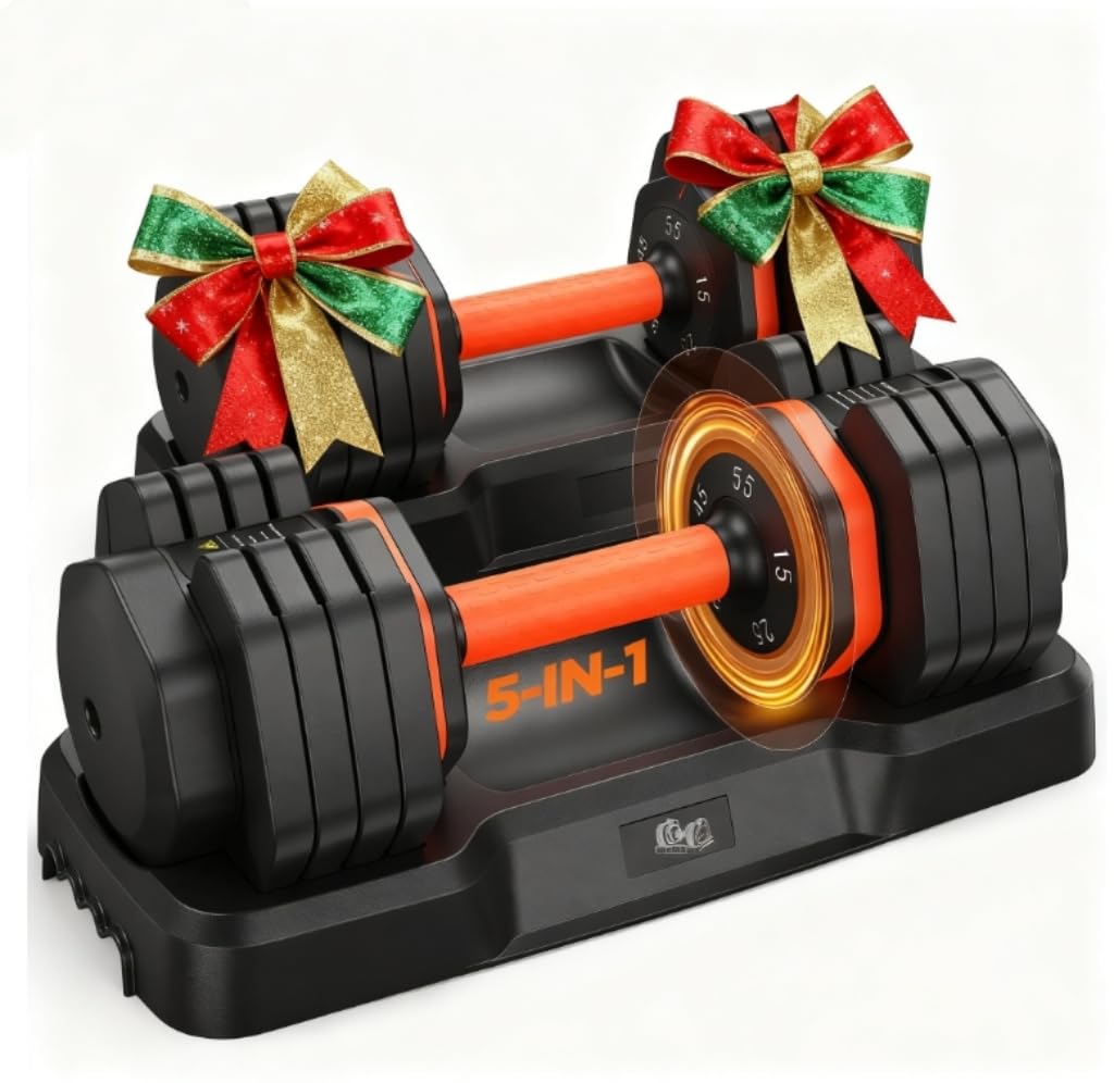 2025 Updated Adjustable Dumbbell Set of 2, 5-IN-1 Weights Dumbbell Set with Storage Box, 25lbs/55lbs Adjustable Weights with Ant
