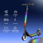Electric Scooter for Kids, 200W Motor, Smart Display, 3 Safe Speeds (5/8/12 MPH), Colorful Lights, Foldable & Bluetooth, Dual Br