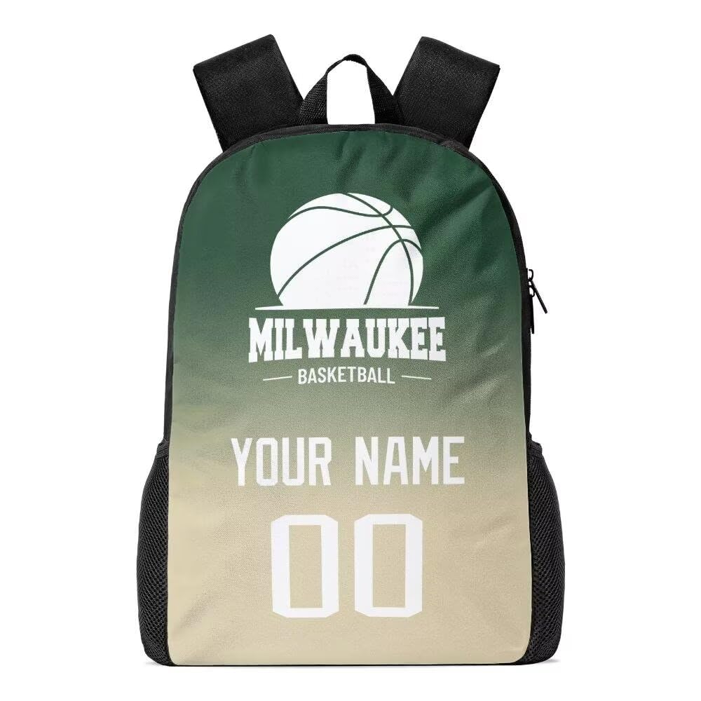 Personalized Milw Basketball Sports Backpack Custom City Fan Gift Shoulder Bag Add Name and Number Casual Bag