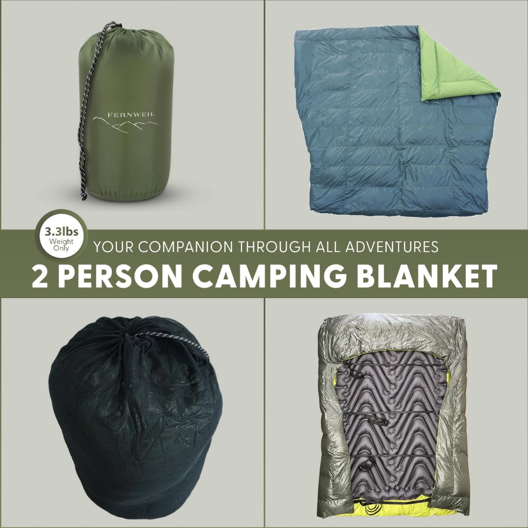 Two-Person Double Wide Sleeping Bag Top Quilt - 850 Down Ultralight Camping Blanket - 3.3 Lbs, 30F Rated, Water-Resistant Backpa