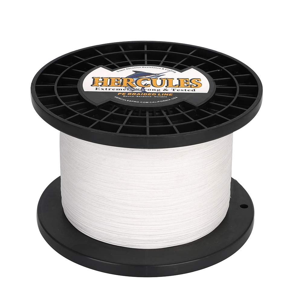 Hercules Braided Fishing Line 1500M 1640Yds 10Lbs-200Lbs Pe Superline 8 Strands (White 200Lb/90.7Kg 0.75Mm)