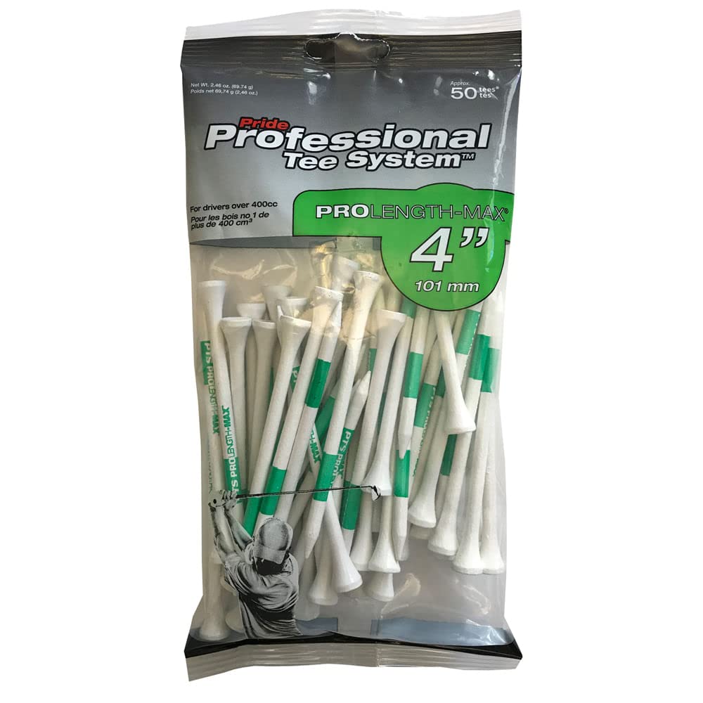 J&M Pts Pro Length Max Golf Tees (50-Count), White/Green, 4-Inch