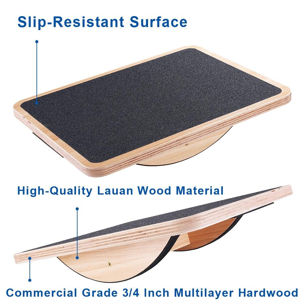 Strongtek Professional Wooden Balance Board, Rocker Board, Wood Standing Desk Accessory, Balancing Board For Under Desk, Anti Sl
