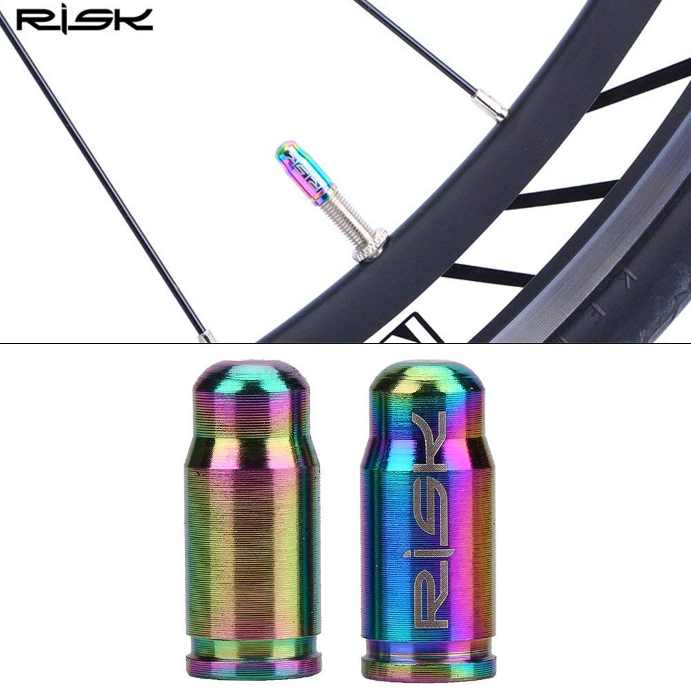 2Pcs Presta Valve Caps, Oil Slick Stem Bolts, Tc4 Titanium Alloy Bike Tire Valve Caps, Multicolor Mountain Road Ycle Bike Valve