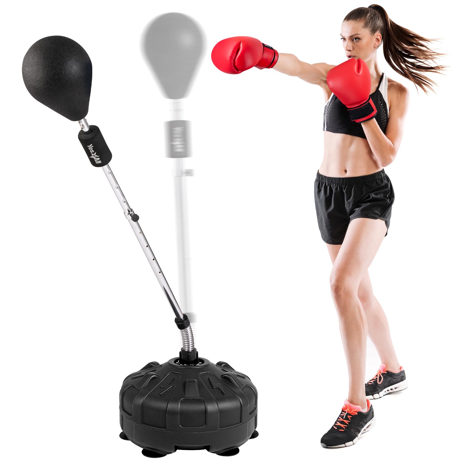 Yes4All Punching Bag with Stand, Adjustable Height, Boxing Equipment with PU Leather Speed Reflex Ball, Home Gym Workout MMA Tra