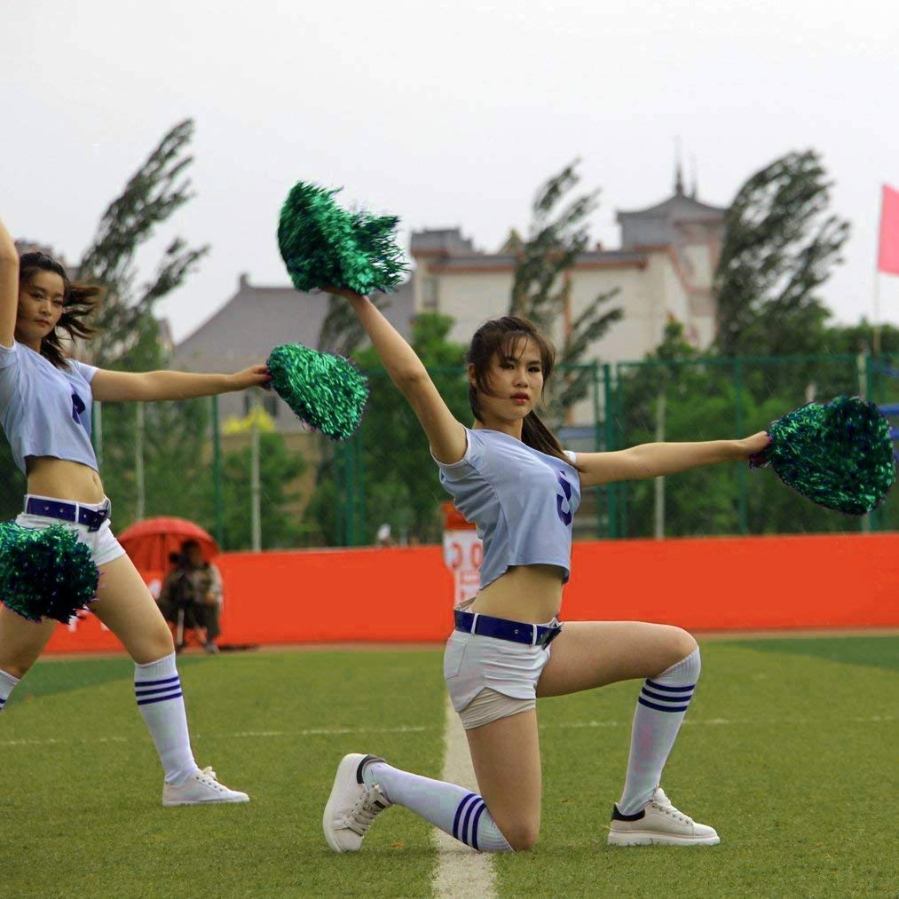 Baotongle 12 Pcs Cheerleading Squad Spirited Fun Poms Pompoms Cheer Costume Accessory For Party Dance Sports (Greens)