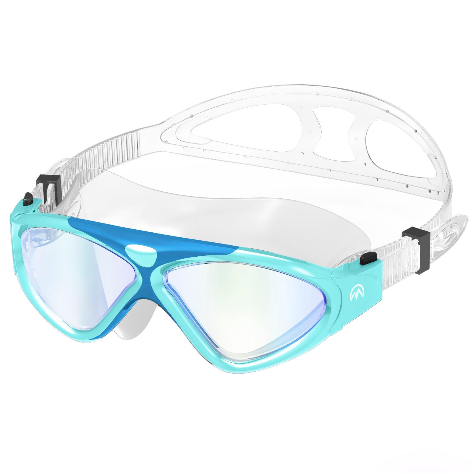 OutdoorMaster Swim Mask - Wide View Swimming Mask & Goggles Anti-fog Waterproof, Blue Frame Blue Mirror Len