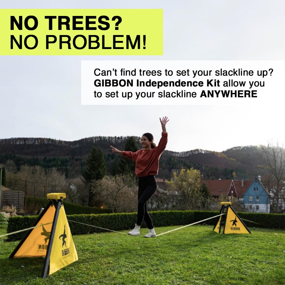 Gibbon Independence Slackline Kit With Classicline, Slackline A Frame X2, Slackline Ground Screw - Slackline Without Trees, Adju