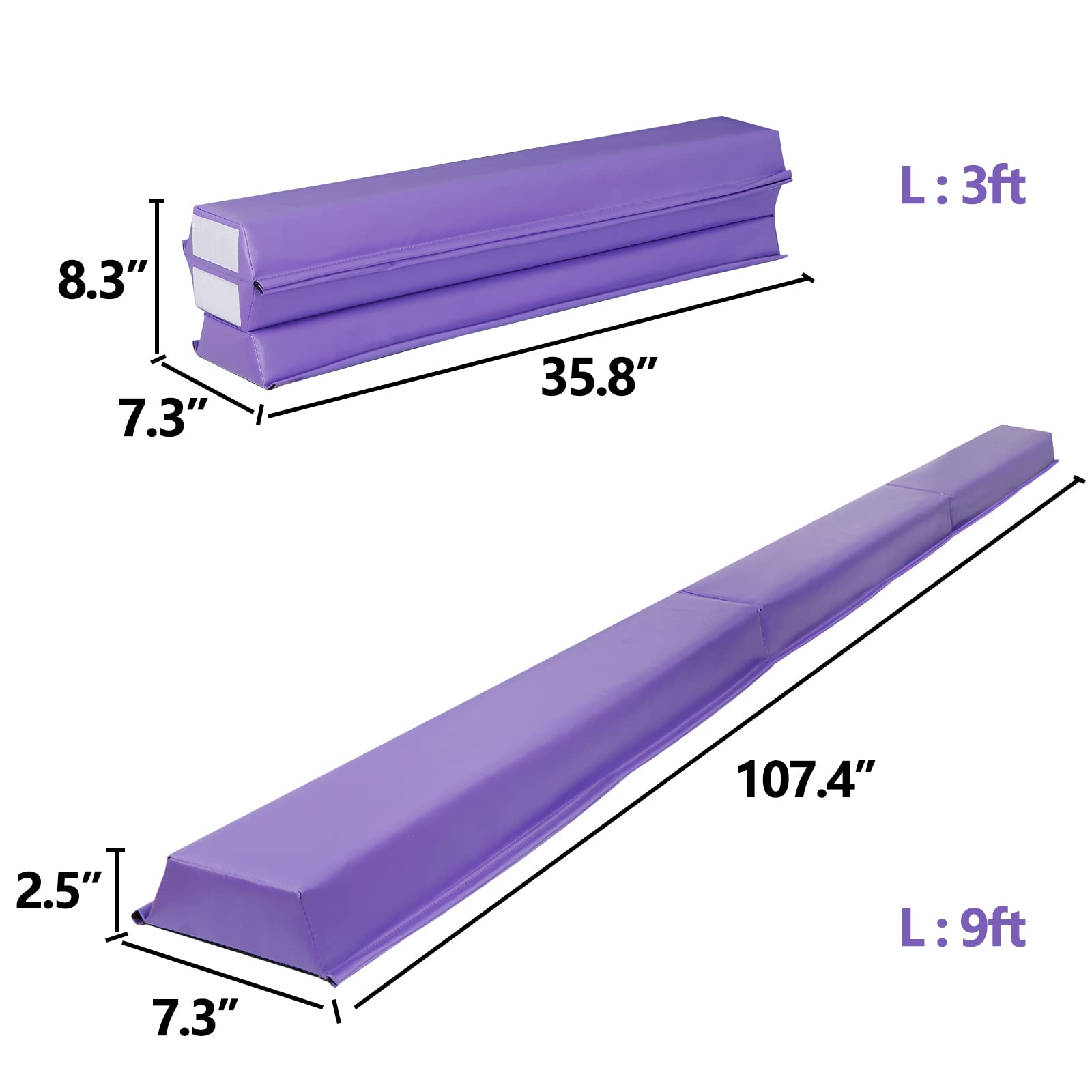 Zeny 9Ft Folding Gymnastics Balance Beam Low Floor Balance Beam Bar With Anti-Slip Base Extra Firm Foam Walking Beams Home Balan