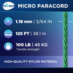 Teceum Micro Paracord - Green - 1.18 Mm X 125 Ft - Micro Utility Cord - Thin Braided Paracord Rope Nylon Polyester - Wind Chime