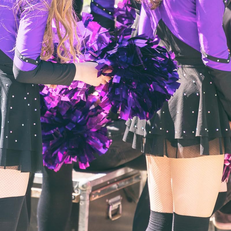 Hooshing 2Pcs Purple Pom Poms Cheerleading With Baton Handle Cheering For Girls Team Spirit Sports Dance Cheering