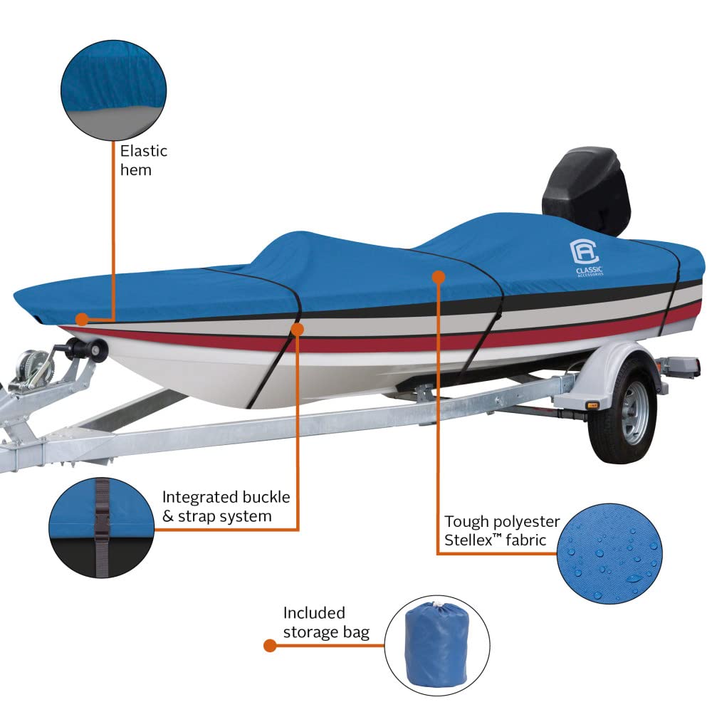 Classic Accessories Stellex All Seasons Boat Cover, Fits Boats 14' - 16'L X 90''W, Trailerable Boat Cover With Polyester Fade-Re
