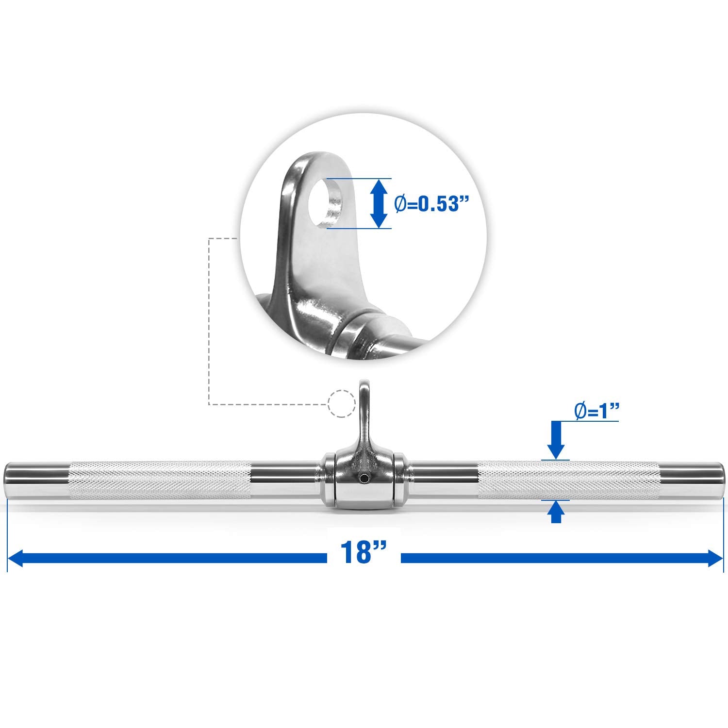 Yes4All Revolving Straight Bar With Non-Slip Handle - Rotating Straight Bar Cable Attachment - Lat Pull Down Bar - Support Up To