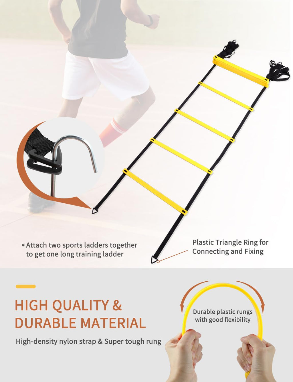 GHB Agility Ladder,Football Training Equipment Set,4 Agility Hurdles, 20 feet 12 Rungs Speed Ladder,12 Disc Cones,Resistance Par