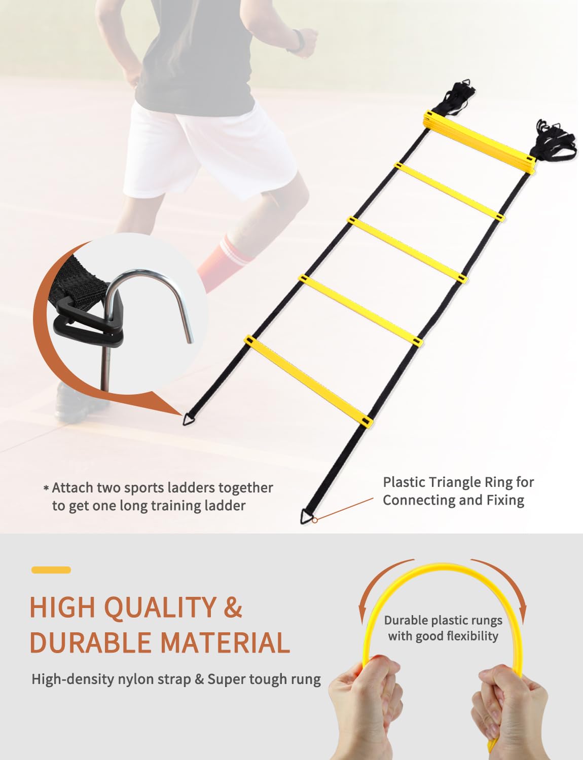 GHB Agility Ladder,Football Training Equipment Set,4 Agility Hurdles, 20 feet 12 Rungs Speed Ladder,12 Disc Cones,Resistance Par