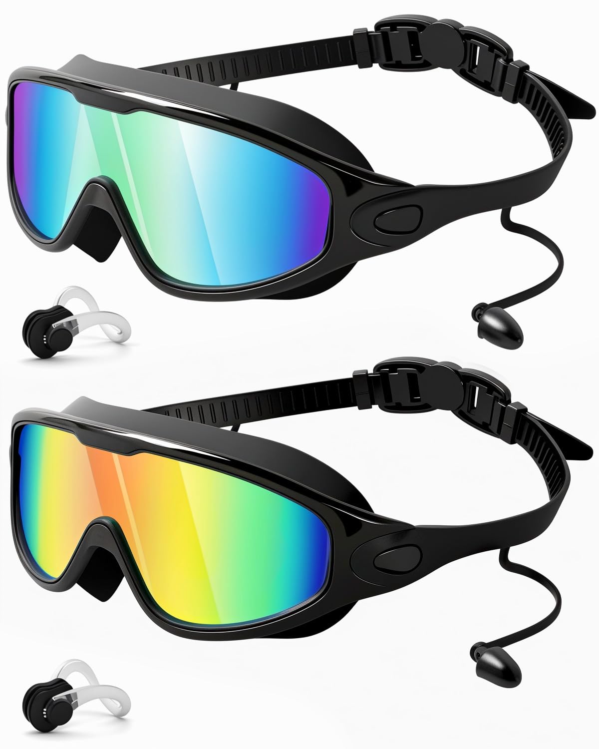 Rantizon Swim Goggles 2 Pack, Adjustable Wide View Anti Fog&Uv Swimming Goggles For Audlt, No Leaking Swim Glasses For Men Women
