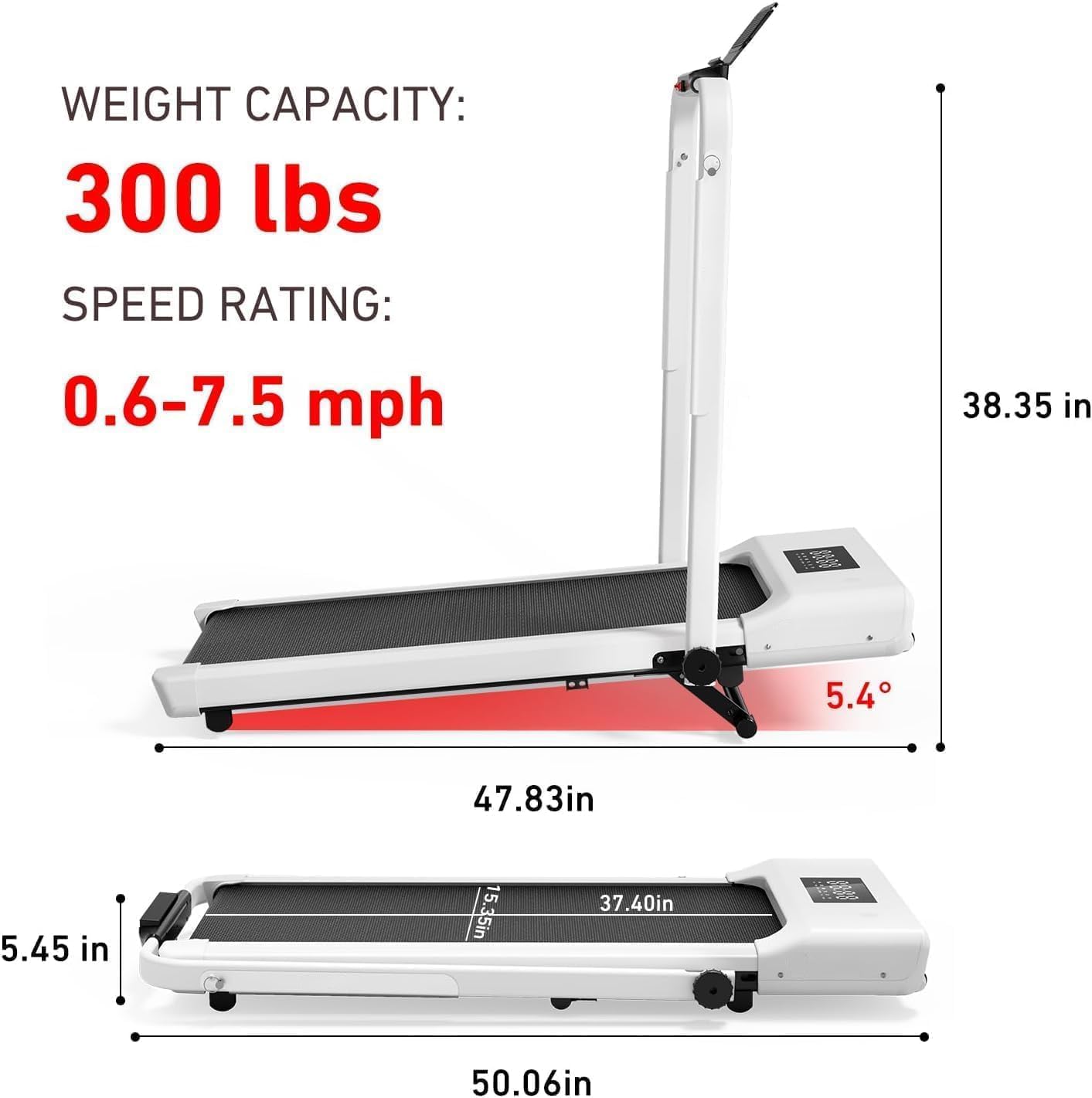 DeerRun Walking Pad Treadmill with Incline and Handle Bar, 4-in-1 Foldable Under Desk Treadmills for Home Small or Office, 300 l