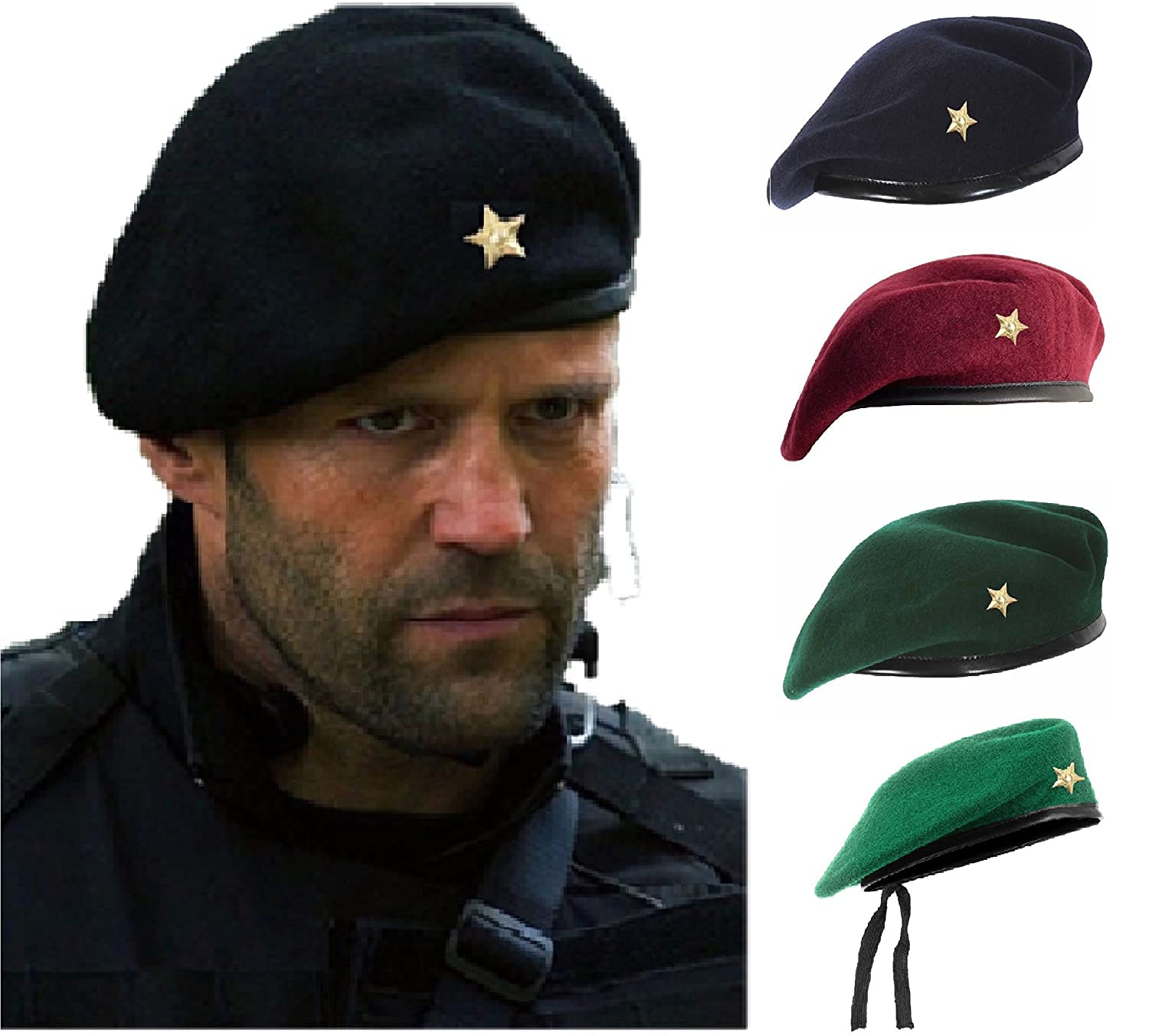 WanSukh Unisex French Woolen Beret Cap, Rajputana Cap, Traditional Army Style Cap, Classic European Hat, Woolen Beret Cap, Che 