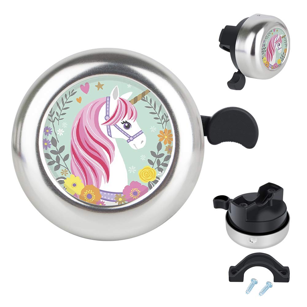 Mzelq Bicycle Bell Cute Clear Sound Adjustable Size Aluminum Bike Accessories Bell Ring For Girls Women Kids Adults (Unicorn)