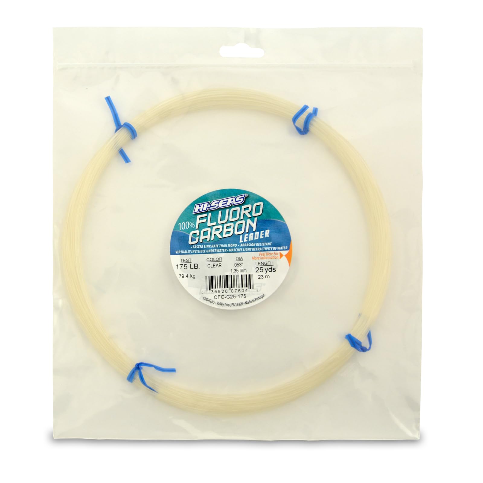 HI-SEAS 100% Fluorocarbon Fishing Leader, 175 lb, Clear, 25 yd