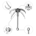 Ant Mag Grappling Hook Stainless Steel Claw Carabiner With 30M/65Ft 6Mm Auxiliary Red Rope For Camping Hiking Tree Grabbing And