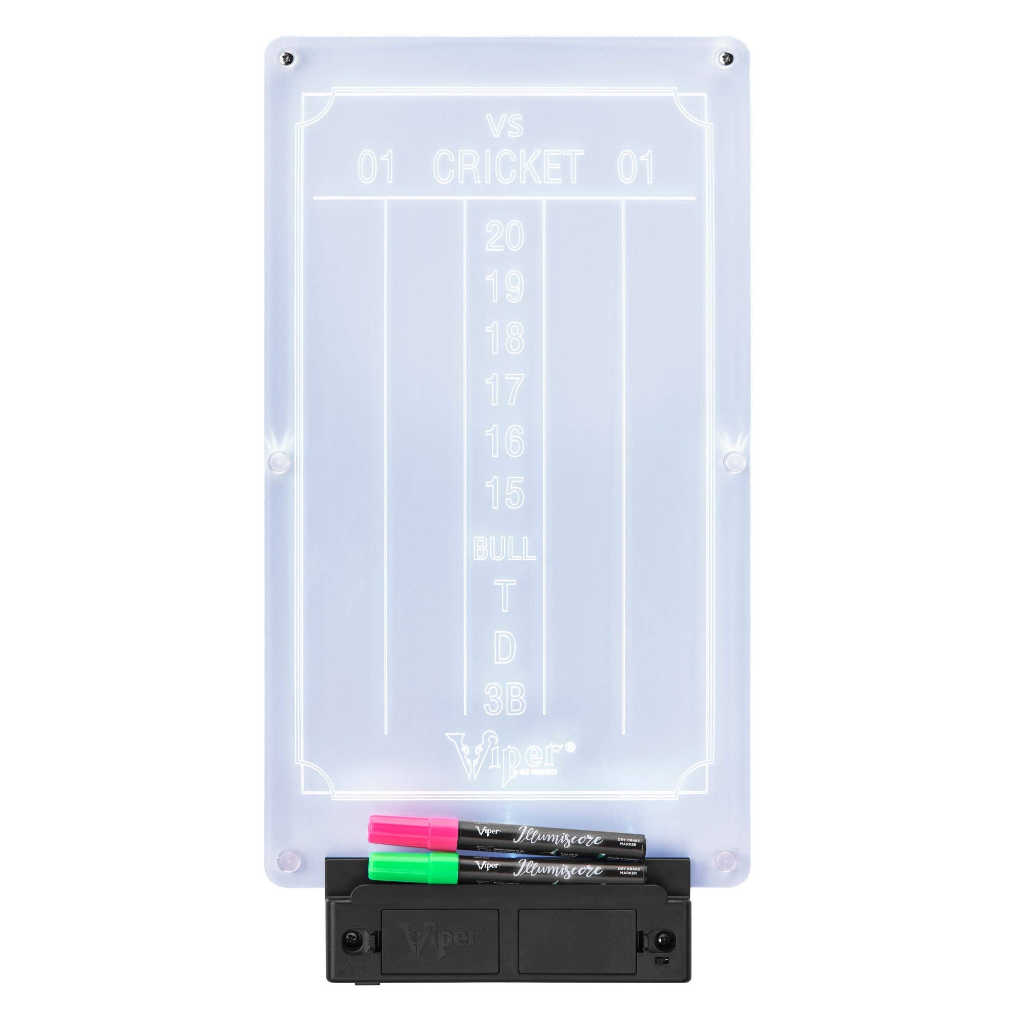 Viper Illumiscore Plus+ See-Through Illuminated Back-Lit Dry Erase Dart Scoreboard, Large (19.50'' L X 10.00'' W), Black