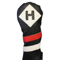 Majek Retro Golf Headcover Black Red And White Vintage Leather Style Hybrid Head Cover Classic Look, Wheel Tag Includes Numbers 