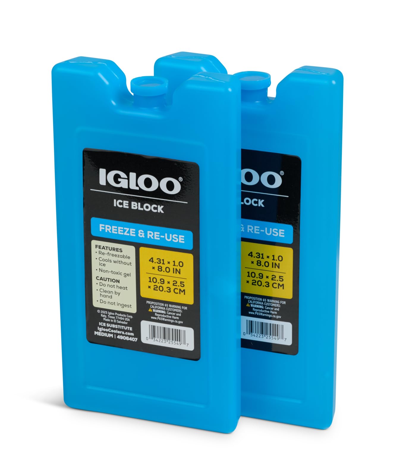 Igloo Medium Maxcold 2 Pack Ice Block, Reusable Ice Packs for Coolers, Freezer Pack, Cold Packs for Coolers, Long Lasting Ice Bl