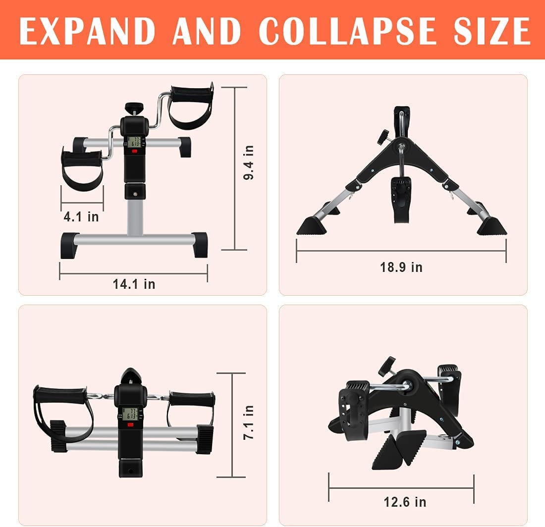 Goredi Under Desk Bike Pedal Exerciser, Upper & Lower Peddler Exerciser For Seniors With Lcd Display, Fitness Folding Arm Leg Wo
