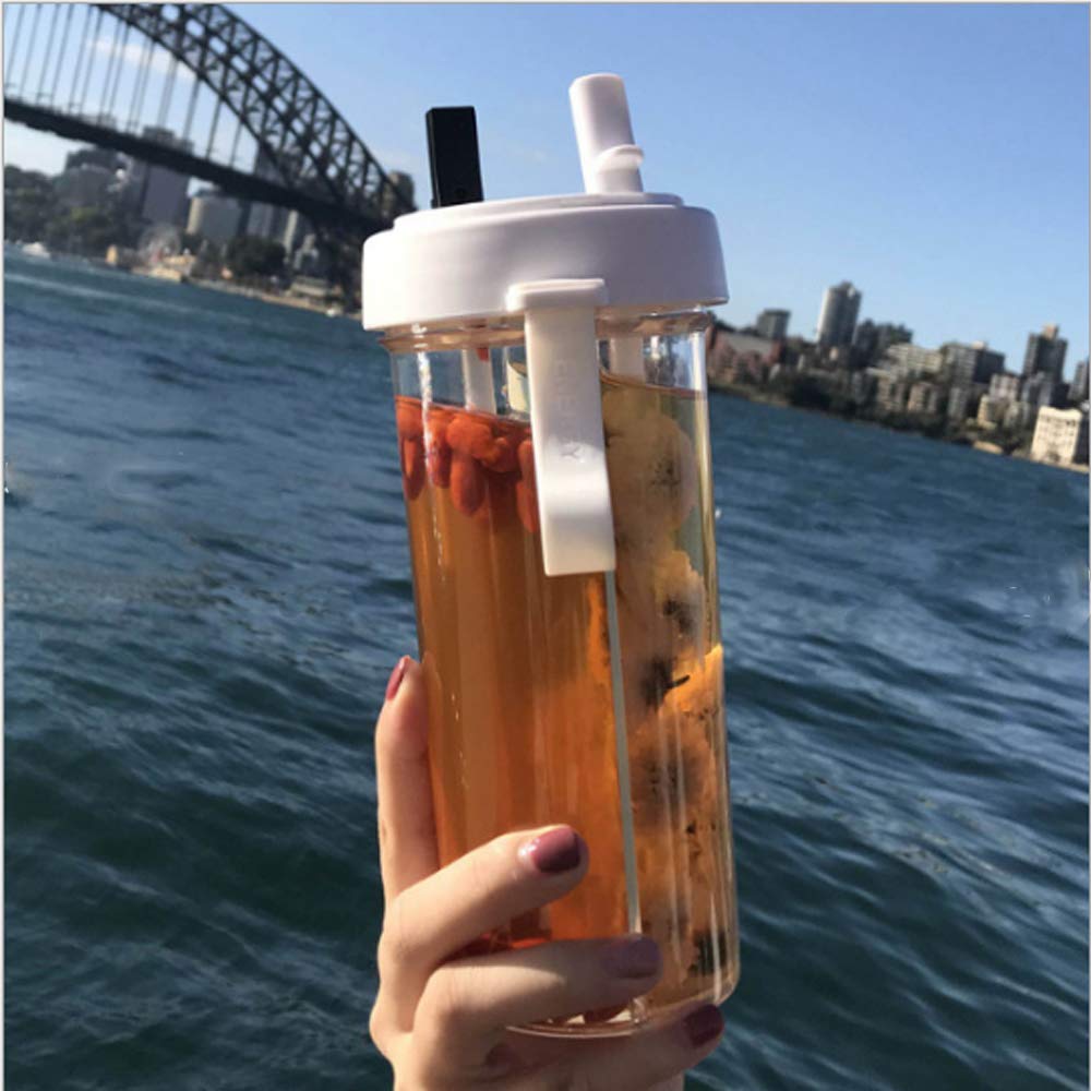 Yydsjfm Creative Water Cup,One Cup Of Two Different Drinks Two Straws Couple Outdoor 600Ml Drinking Cup For Camping Hiking Backp