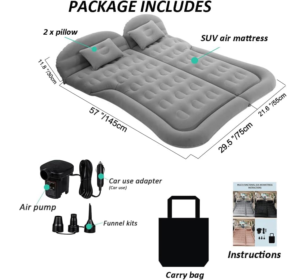 Saygogo Suv Air Mattress Camping Bed Cushion Pillow - Inflatable Thickened Car Air Bed With Air Pump Portable Sleeping Pad Mattr