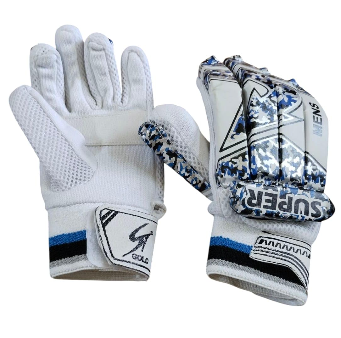NE NEPTUNE Cricket Club Youth Super Batting Gloves Right Handed Lightweight PVC Material,White Leather,Cotton Palm Best for Beg