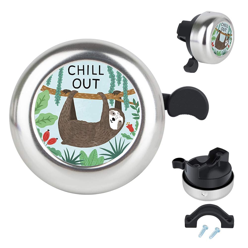 Mzelq Bicycle Bell Cute Clear Sound Adjustable Size Aluminum Bike Accessories Bell Ring For Girls Women Kids Adults (Cute Sloth)