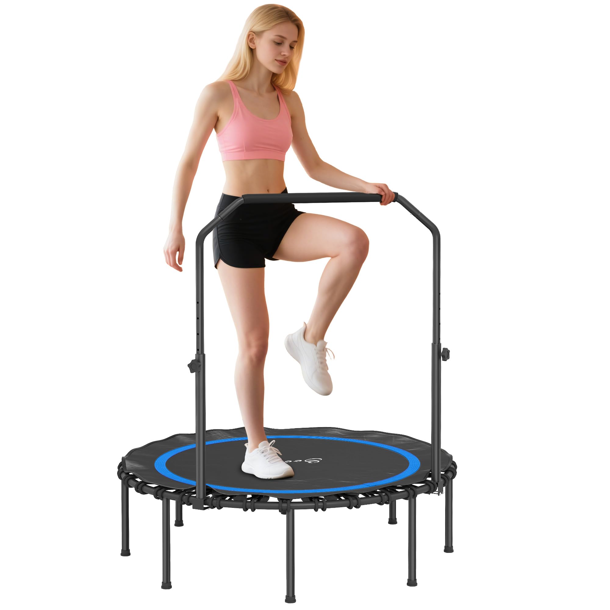 Soozier 45 Rebounder Trampoline for Adults, 440lbs Foldable Mini Trampoline with Adjustable Handle, Quiet and Safe Bungee Reboun