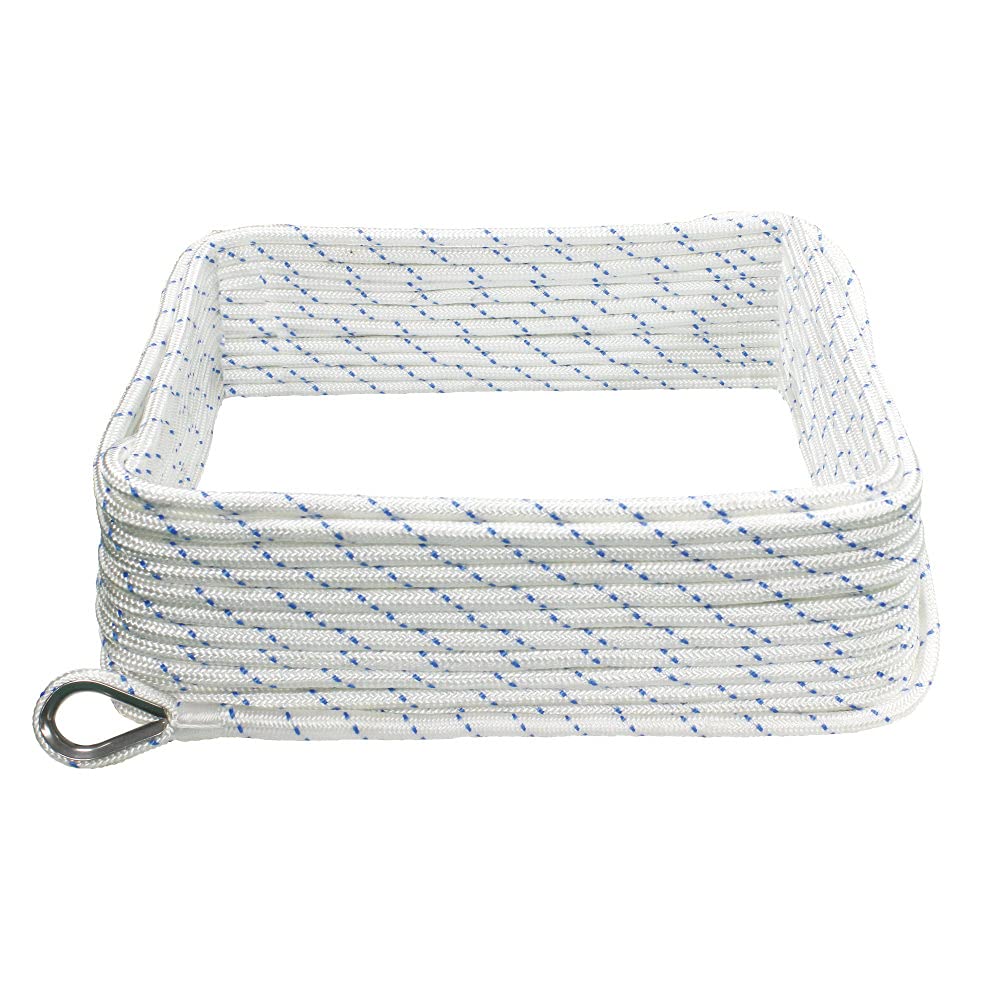 Extreme Max 3006.2505 Boattector Double Braid Nylon Anchor Line With Thimble - 3/8'' X 250', White W/ Blue Tracer