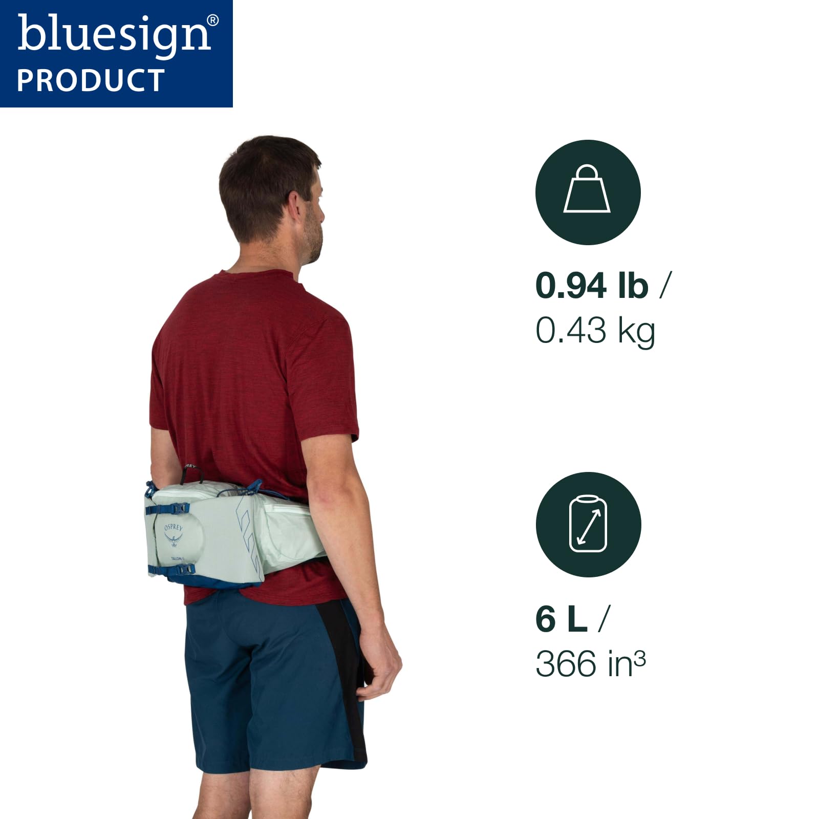 Osprey Talon 6L Mens Lumbar Hiking Waist Pack - Fanny Pack with Water Bottle Holders, Black/Coal Grey
